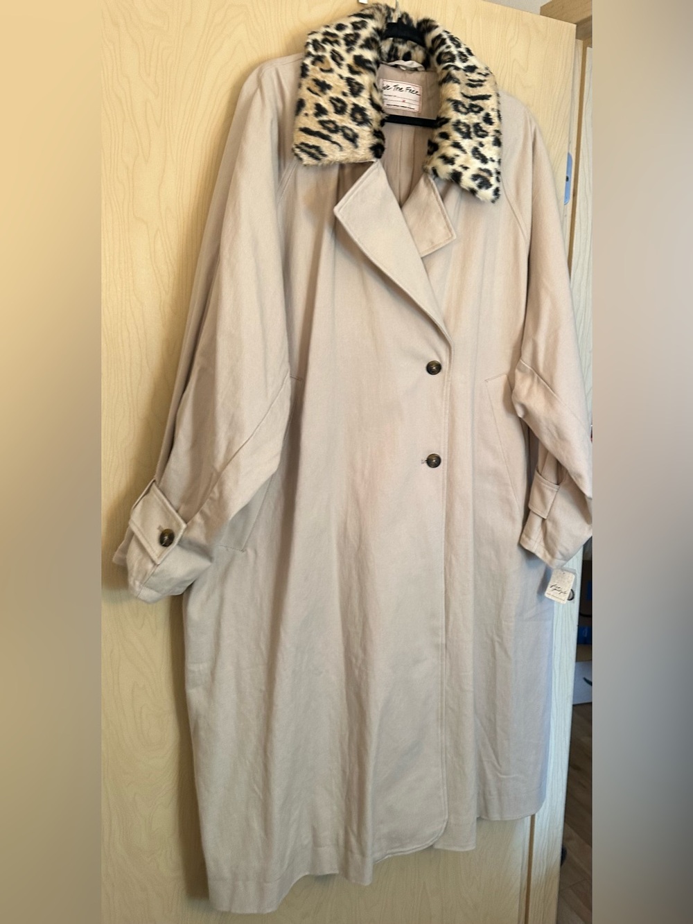 We The Free Cream Trench Coat with Leopard Collar